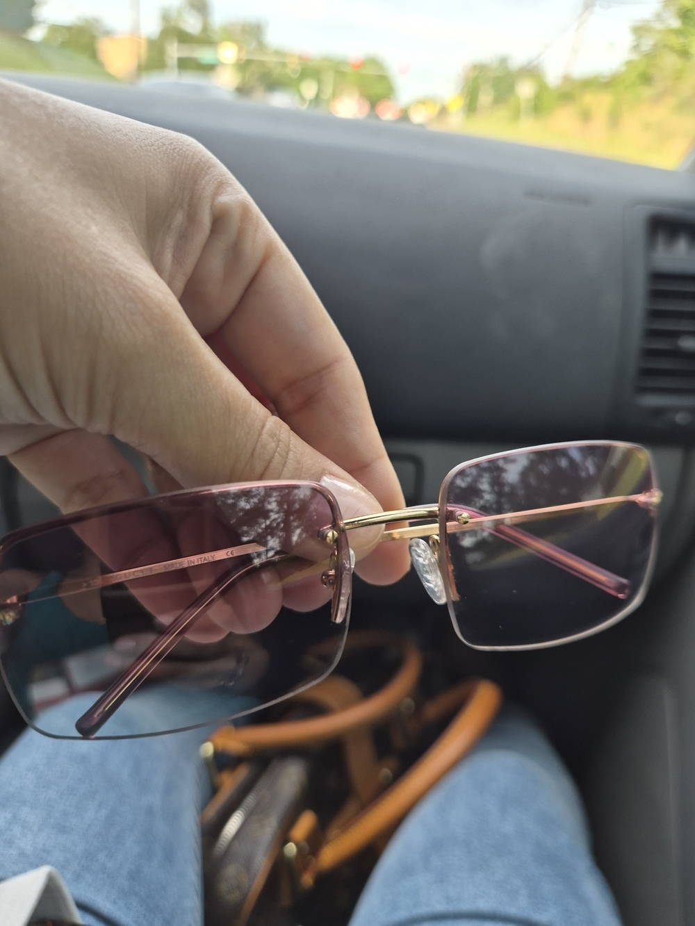 Gucci Rimless Sunglasses with Pink Gradient Lenses and Gold Temples